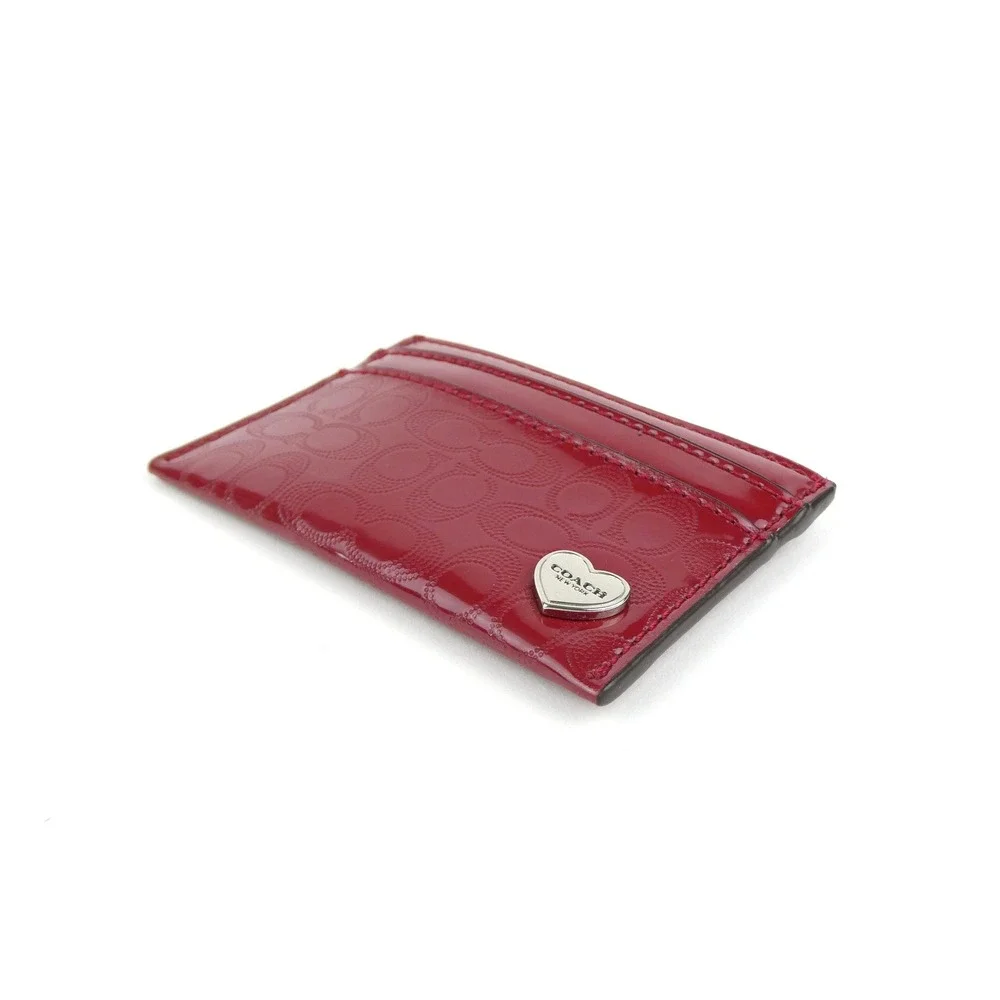 Coach‎ Signature Perforated Embossed Red Liquid Gloss Card Case